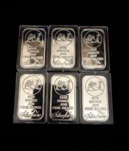 6 – 1 ounce Silvertowne Silver Proof Bars