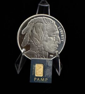 1 gram Pamp Gold Bar & 1 ounce Proof Buffalo