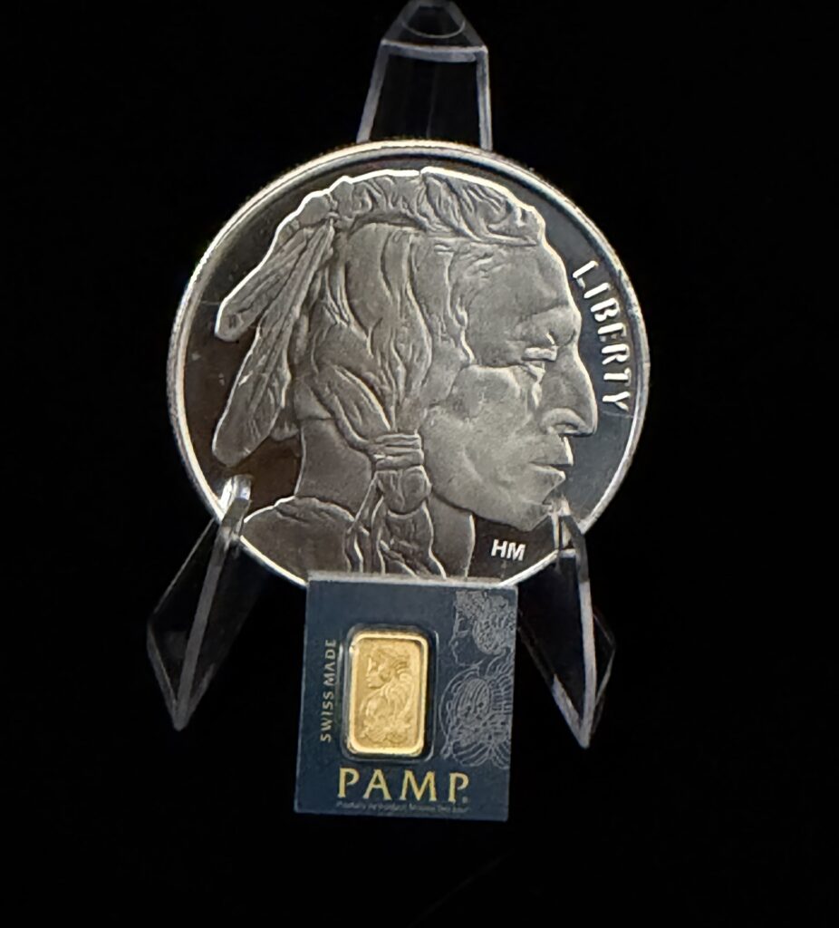 1 gram Pamp Gold Bar & 1 ounce Proof Buffalo