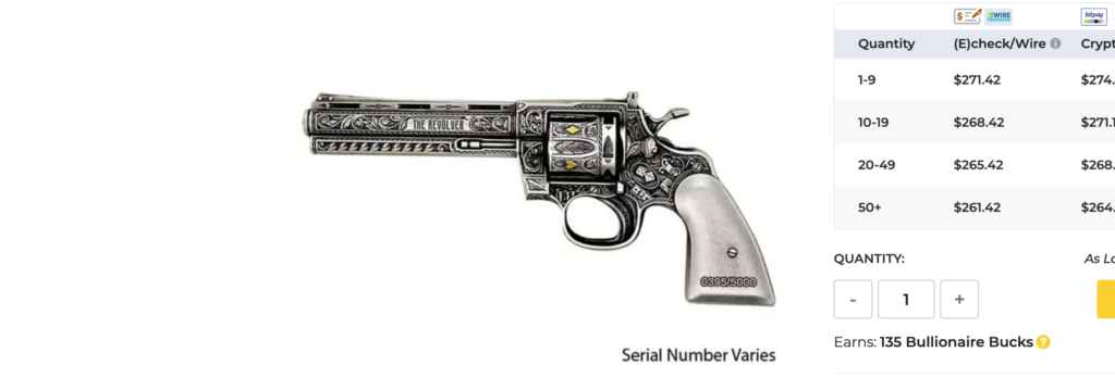 2023 Chad 2 oz Silver Revolver Gun Shaped Antiqued High Relief Coin .999 Fine (w/Box)